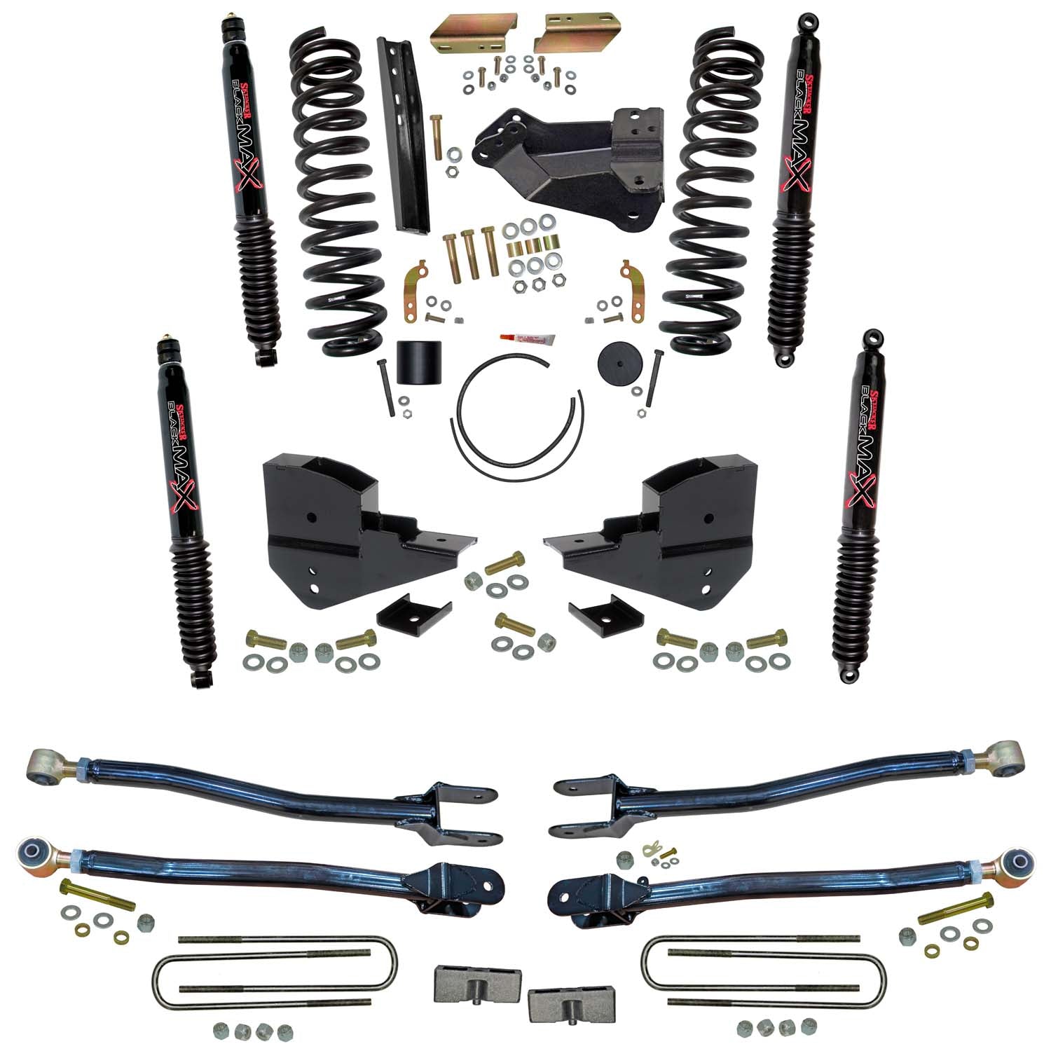 4 In. Suspension Lift Kit With 4-Link Conversion And Black MAX Shocks.