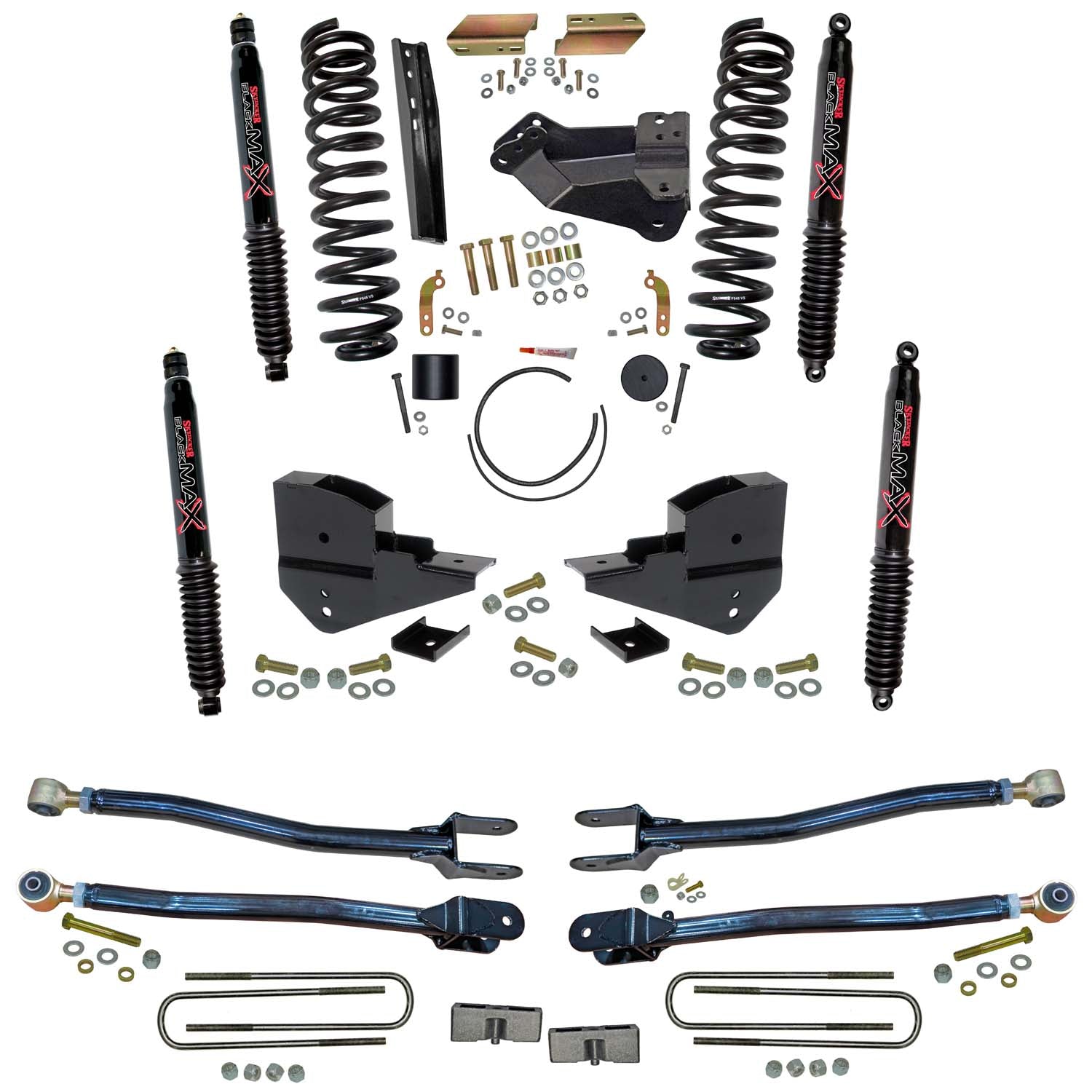 4 In. Suspension Lift Kit With 4-Link Conversion And Black MAX Shocks.