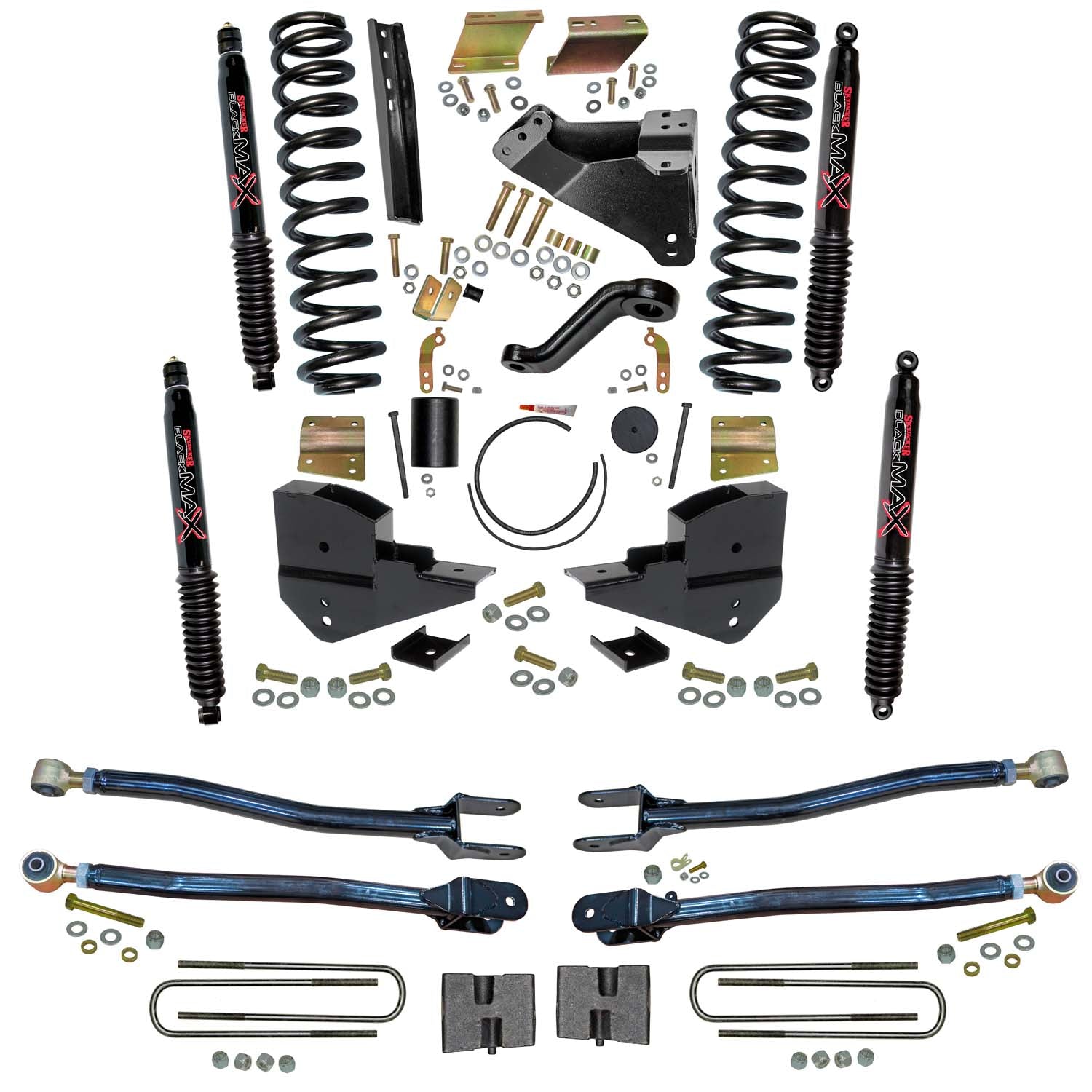 6 In. Suspension Lift Kit With 4-Link Conversion And Black MAX Shocks.