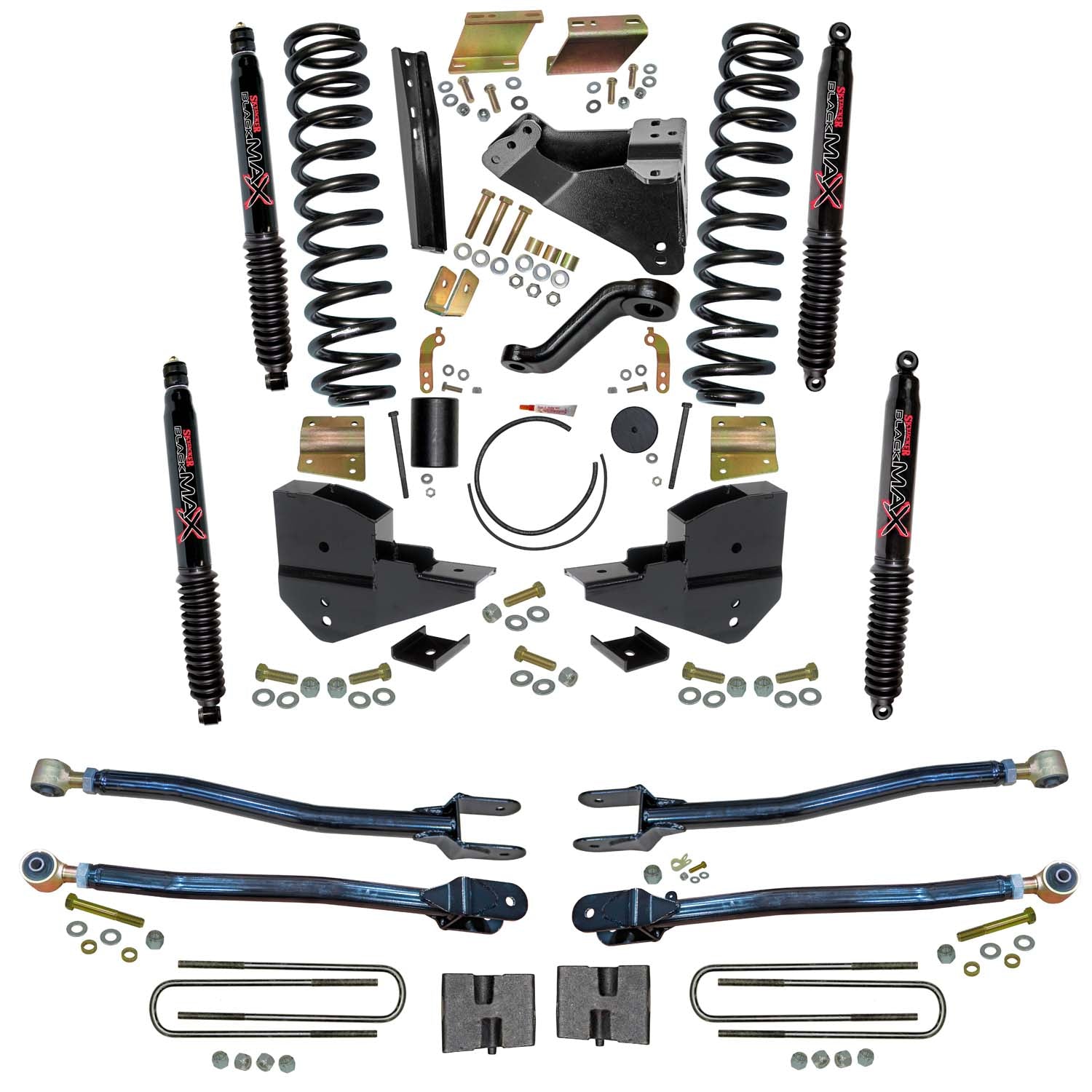 6 In. Suspension Lift Kit With 4-Link Conversion And Black MAX Shocks.