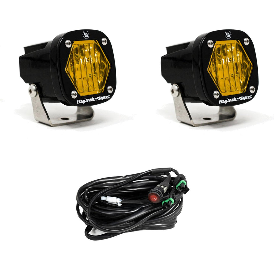 S1 Black LED Light Pod Pair (Wide Cornering; Baja Amber)
