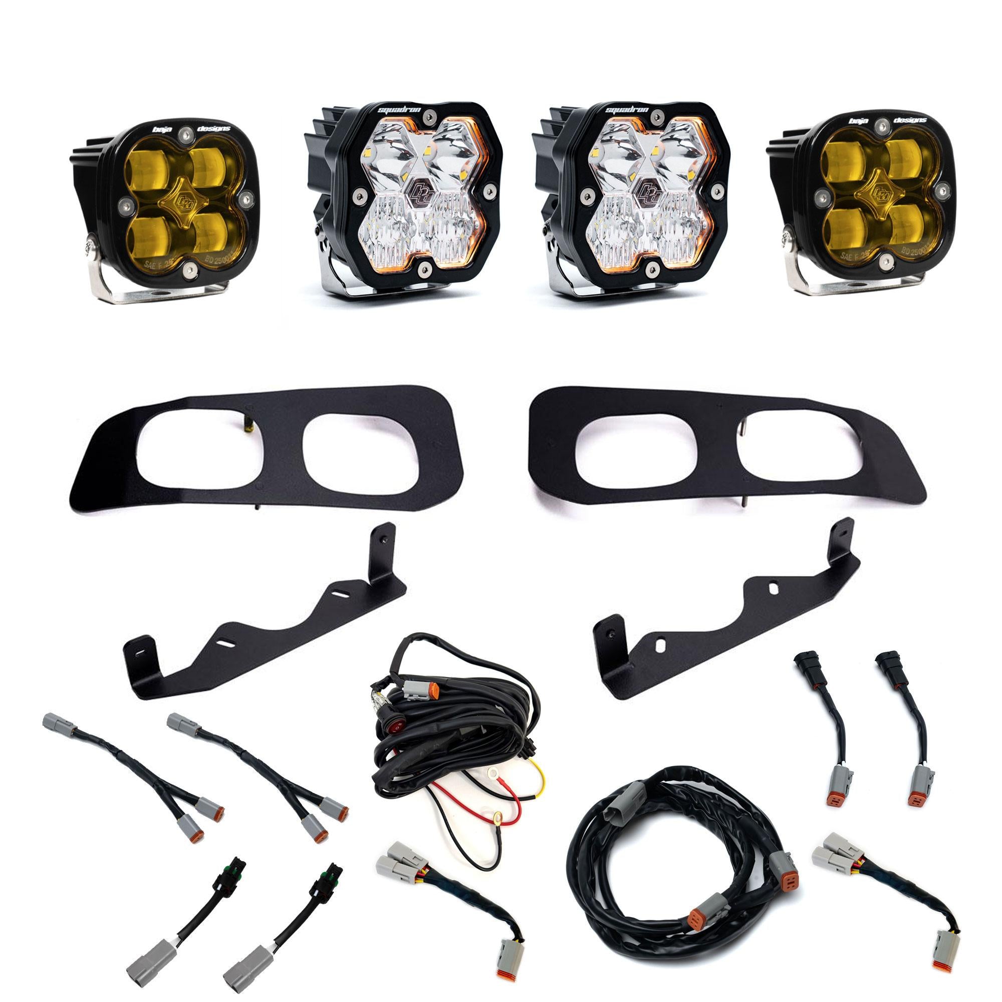 Squadron 2.0 Sport/Squadron SAE Dual Fog Pocket Light Kit - Ford 2023-26 F-250/350 Super Duty (Multi Pattern; Lens: Baja Amber; Toggle)