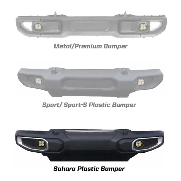 Squadron-R SAE Fog Pocket Kit - '20-26 Gladiator / '18-26 Wrangler JL; W/ OE Sahara Bumper (SAE Fog; Clear)
