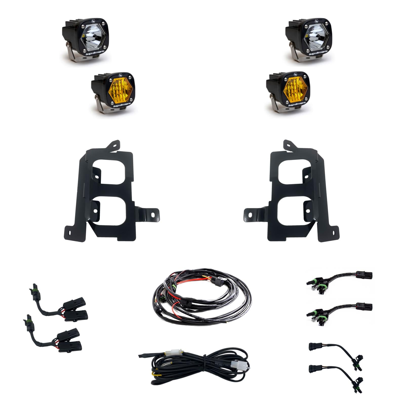S1 Dual Fog Pocket Kit - '20-23 Sierra 2500HD/3500HD (Wide Cornering/Spot; Baja Amber/Clear)