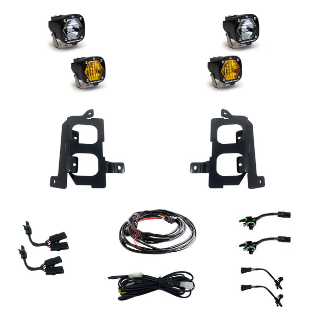 S1 Dual Fog Pocket Kit - '20-23 Sierra 2500HD/3500HD (Wide Cornering/Spot; Baja Amber/Clear)
