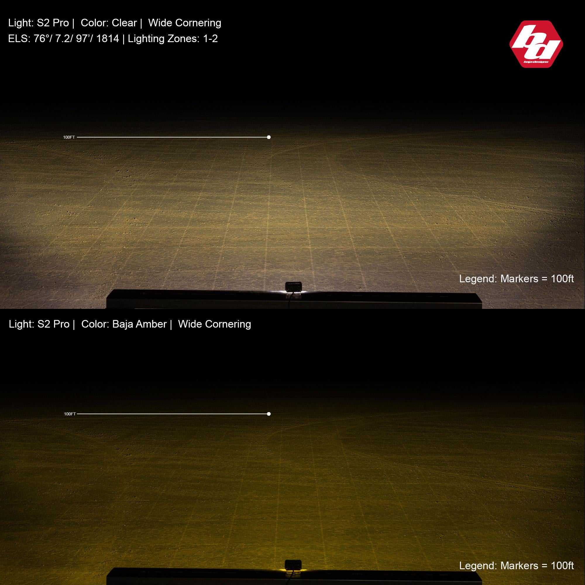 S2 Pro Black Flush Mount LED Light Pod (Wide Cornering; Baja Amber)