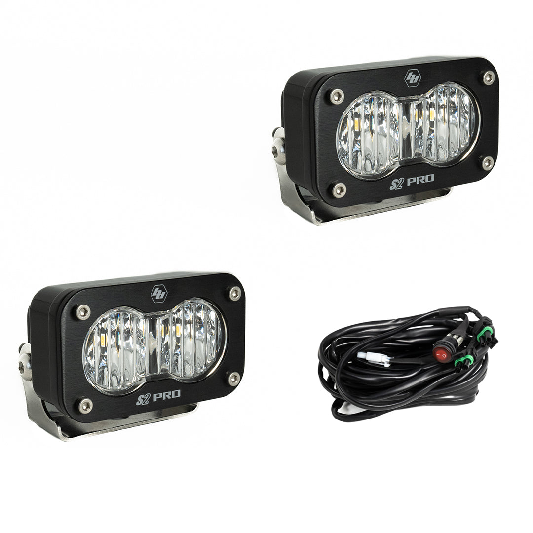 S2 Pro Black LED Light Pod Pair (Wide Cornering; Clear)