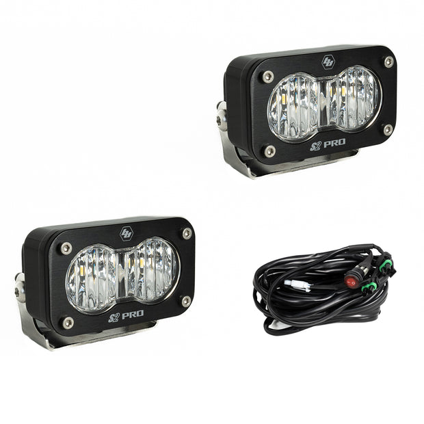 S2 Pro Black LED Light Pod Pair (Wide Cornering; Clear)