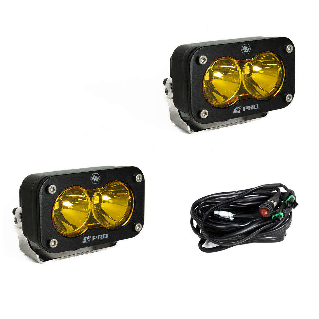 S2 Pro Black LED Light Pod Pair (Spot; Baja Amber)