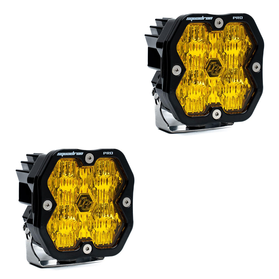 Squadron 2.0 Pro Black LED Auxiliary Light Pod Pair (No Harness) (Wide Cornering; Baja Amber)