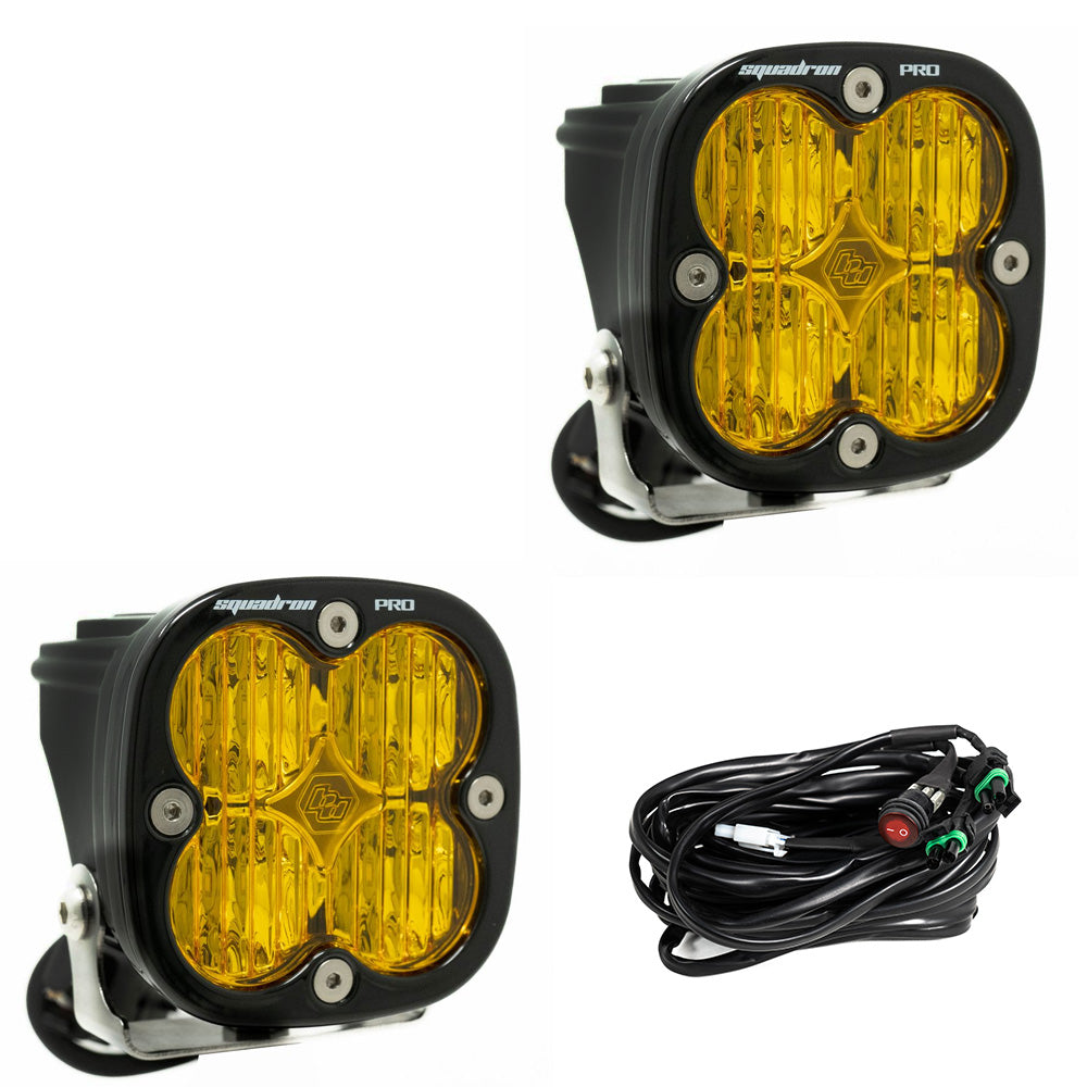 Squadron Pro Black LED Light Pod Pair (Wide Cornering; Baja Amber)