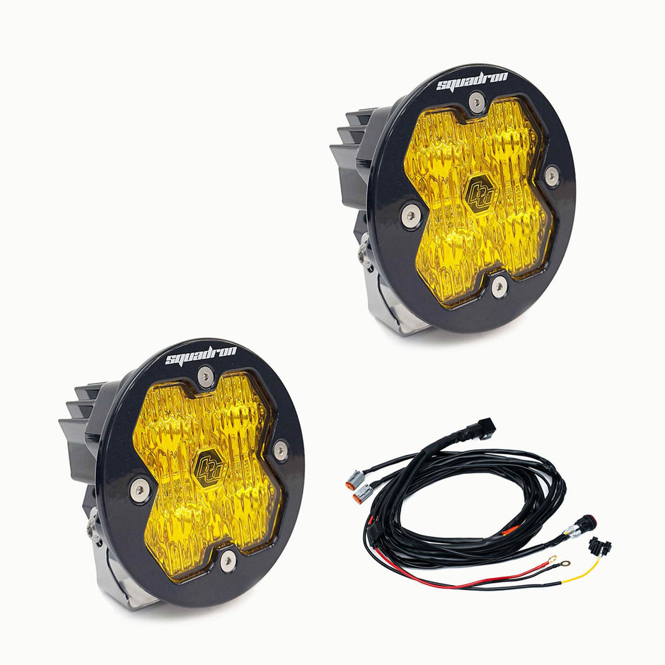 Squadron-R 2.0 Sport Black LED Auxiliary Light Pod Pair (with Harness) (Wide Cornering; Baja Amber)
