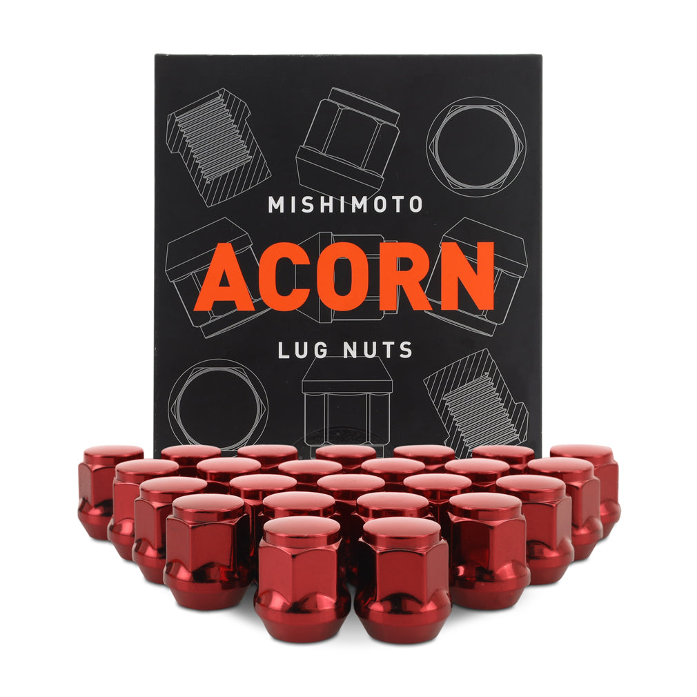 Mishimoto MMLG-AC1215-24RD Steel Lug Nuts  Red  M12x1.5  Acorn Seat  24pc Set