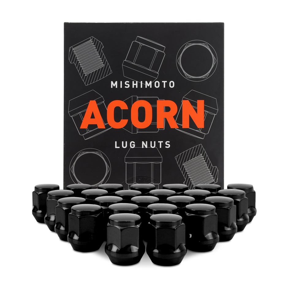 Mishimoto MMLG-AC1415-24BK Steel Lug Nuts  Black  M14x1.5  Acorn Seat  24pc Set