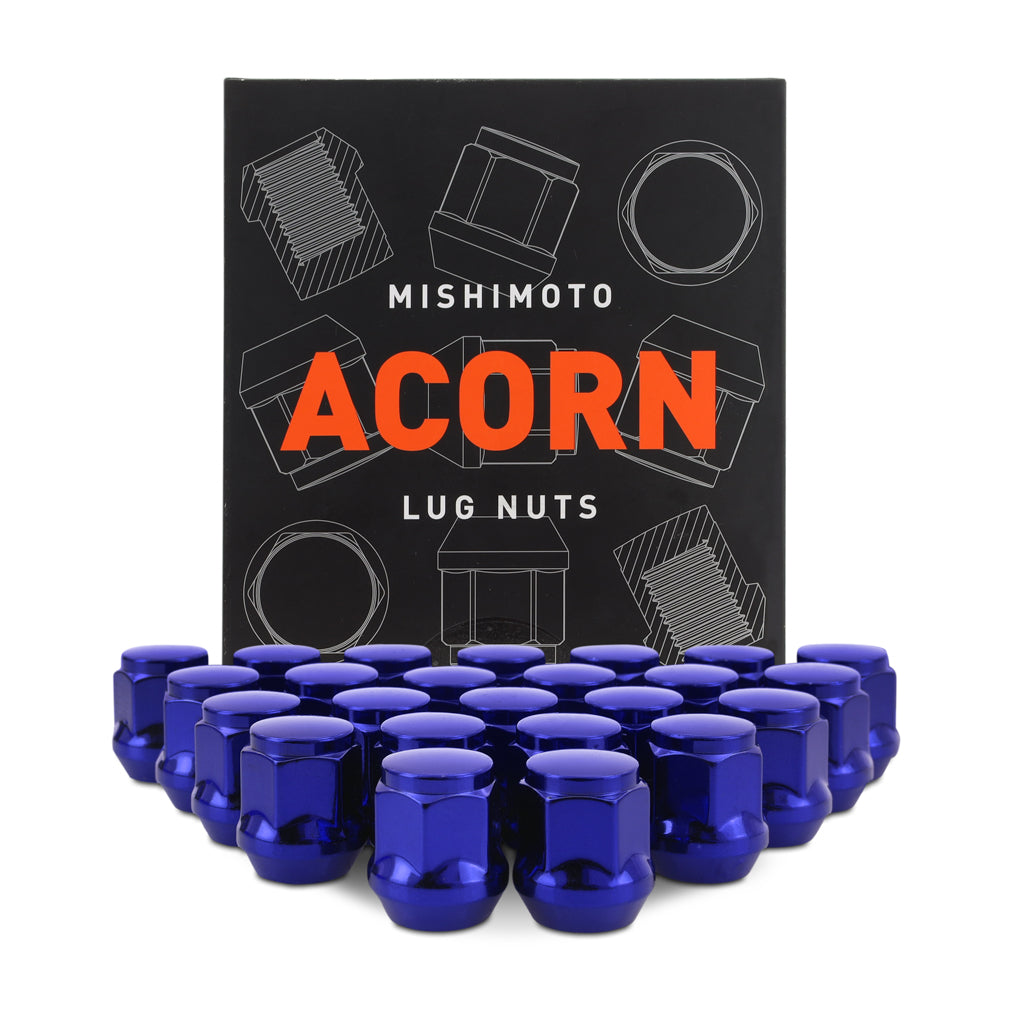 Mishimoto MMLG-AC1415-24BL Steel Lug Nuts  Blue  M14x1.5  Acorn Seat  24pc Set