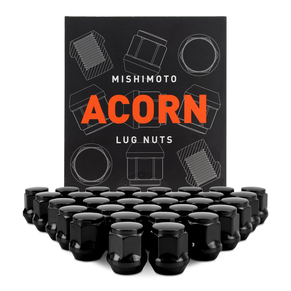 Mishimoto MMLG-AC1415-32BK Steel Lug Nuts  Black  M14x1.5  Acorn Seat  32pc Set