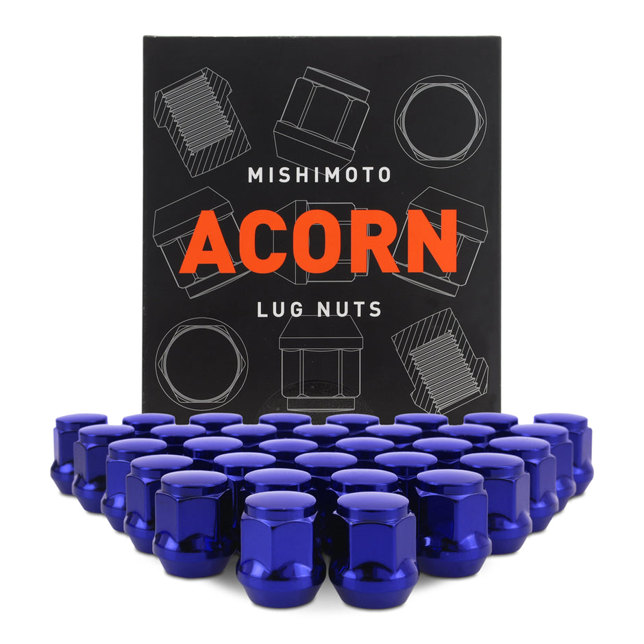 Mishimoto MMLG-AC1415-32BL Steel Lug Nuts  Blue  M14x1.5  Acorn Seat  32pc Set