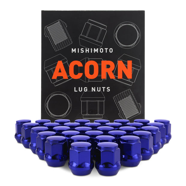 Mishimoto MMLG-AC1415-32BL Steel Lug Nuts  Blue  M14x1.5  Acorn Seat  32pc Set