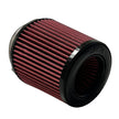 An S&B Filters red air filter with a black top and bottom, designed for a vehicle's intake.