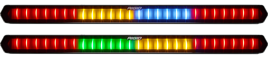 RIGID 28 Inch Rear Facing LED Chase Bar With 27 Pre-Programmed Modes And 5 Colors Black Housing Race Compliant For Series Requiring Strobing Blue Amber Green And Red Surface Mounts Included