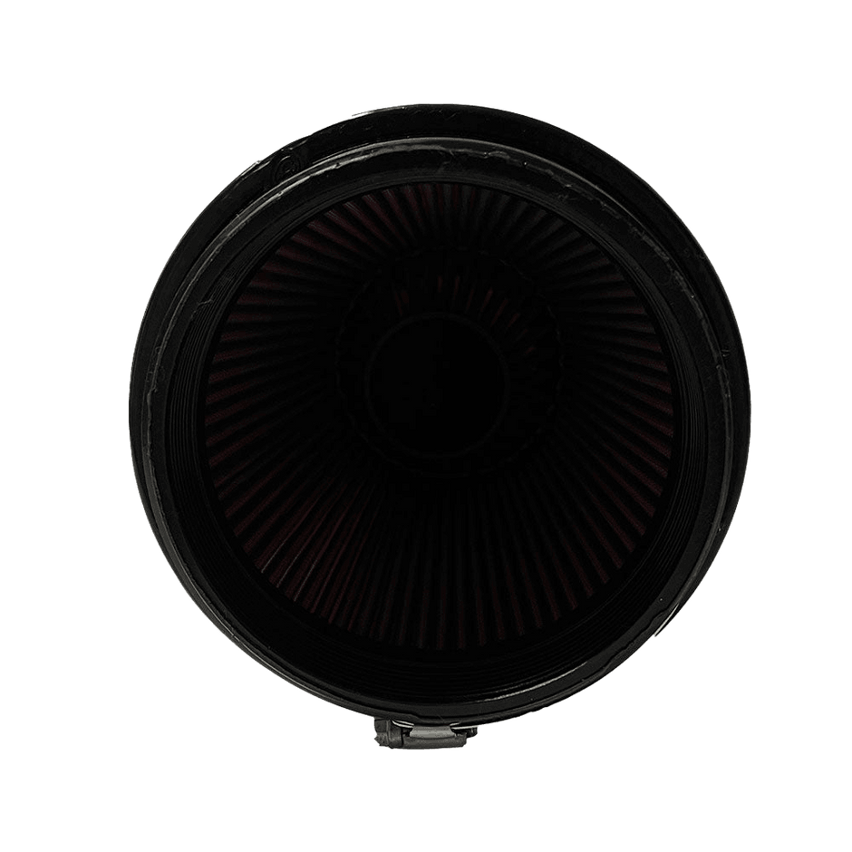 Red air filter JLT Intake Replacement Filter - S&B with black outer rim on a white background