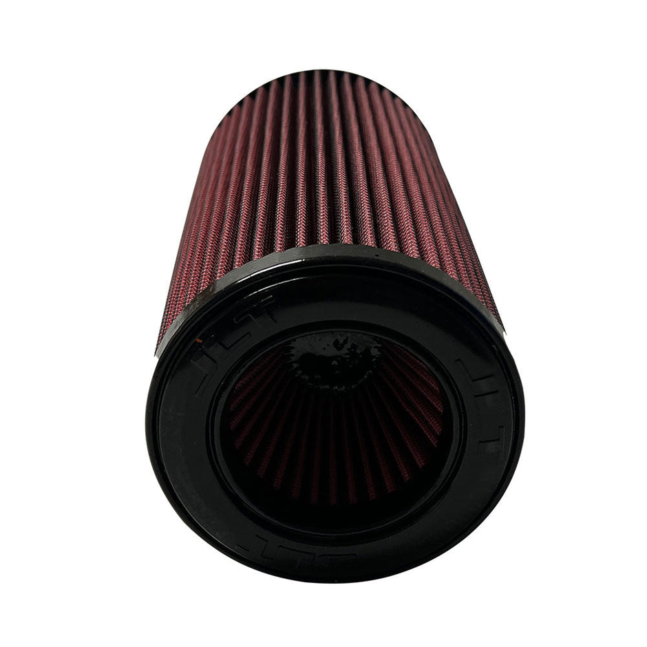 A black JLT Intake Replacement Filter 4.5" X 12" with a red pleated surface.