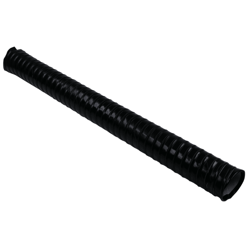 A 4.0 inch inner diameter flexible black ducting, 39 inches in length, designed for use with a particle separator.