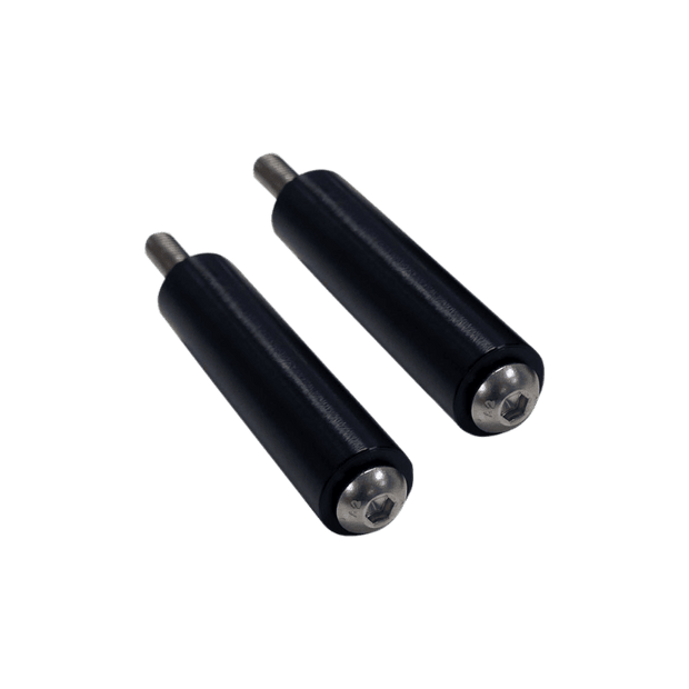 Two S&B black cylindrical 3-inch spacers for a particle separator