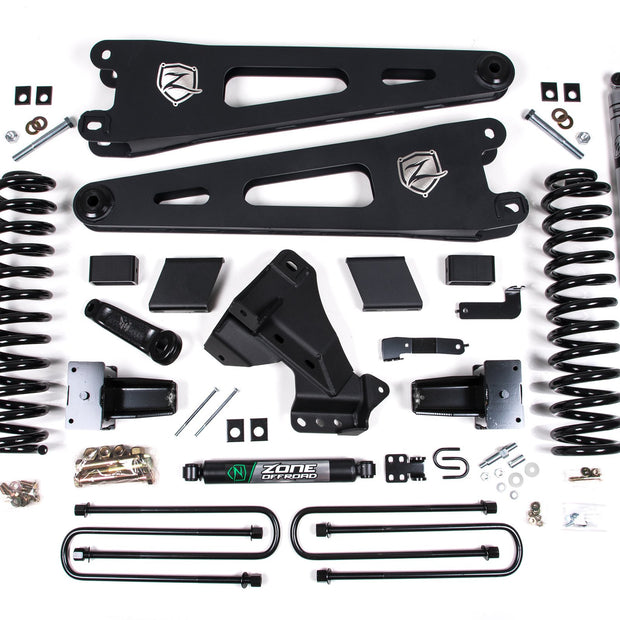 Zone 5" Radius Arm Suspension Lift Kit 3" Rear Block 3 Leaf Main - Fox Shocks